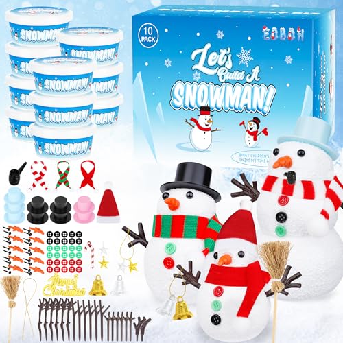 EOBOH 10-Pack DIY Snowman Craft Kit for Kids – Build Multiple Snowmen with Air-Dry Clay and Accessories, Christmas Indoor Activity