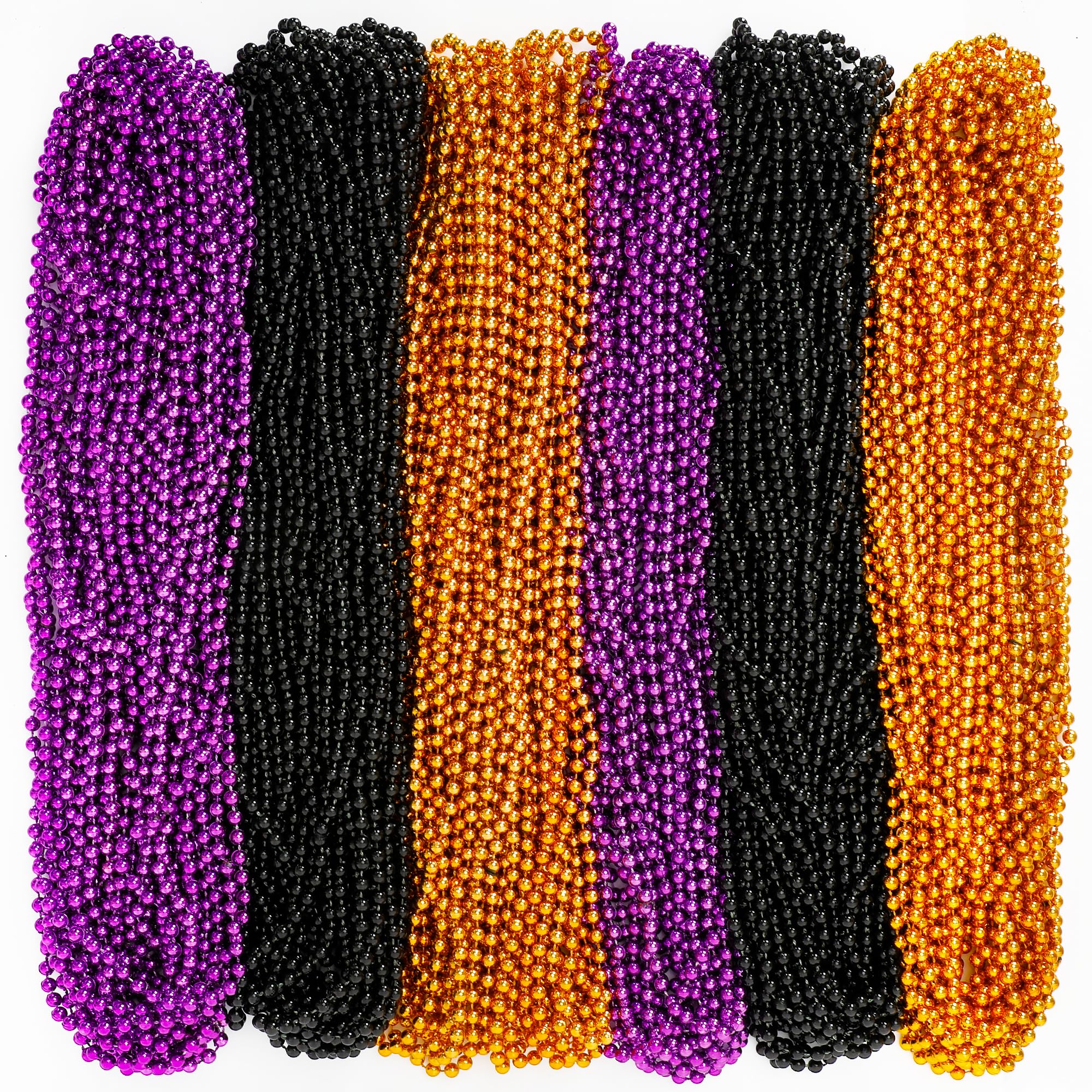 EOBOH 100 Pack Halloween Bead Necklaces – Purple, Black & Orange Party Favors, 33 Inches Each