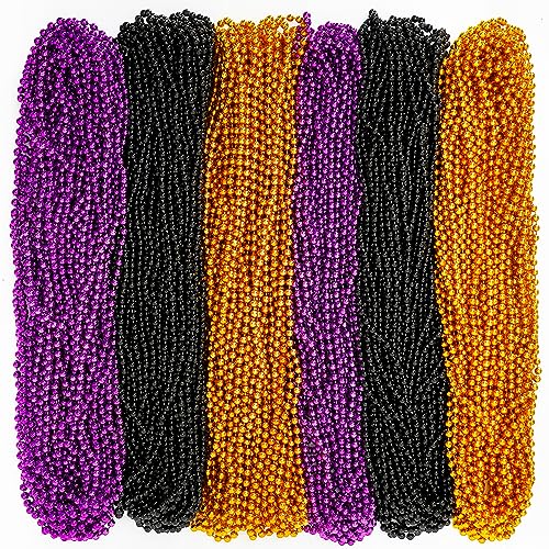 EOBOH 100 Pack Halloween Bead Necklaces – Purple, Black & Orange Party Favors, 33 Inches Each