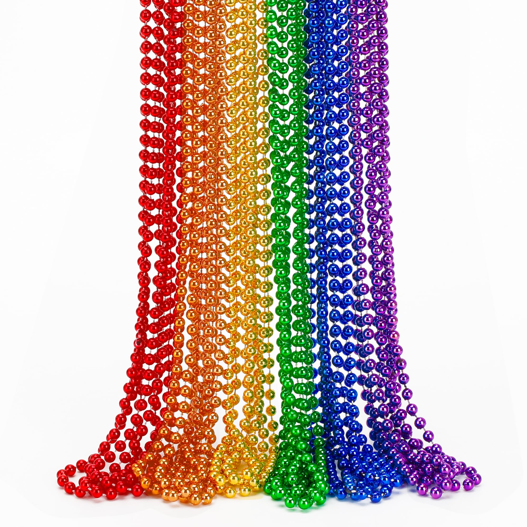 EOBOH 50-Pack Pride Bead Necklaces – 6 Styles Metallic Rainbow Bulk for LGBTQ Parades
