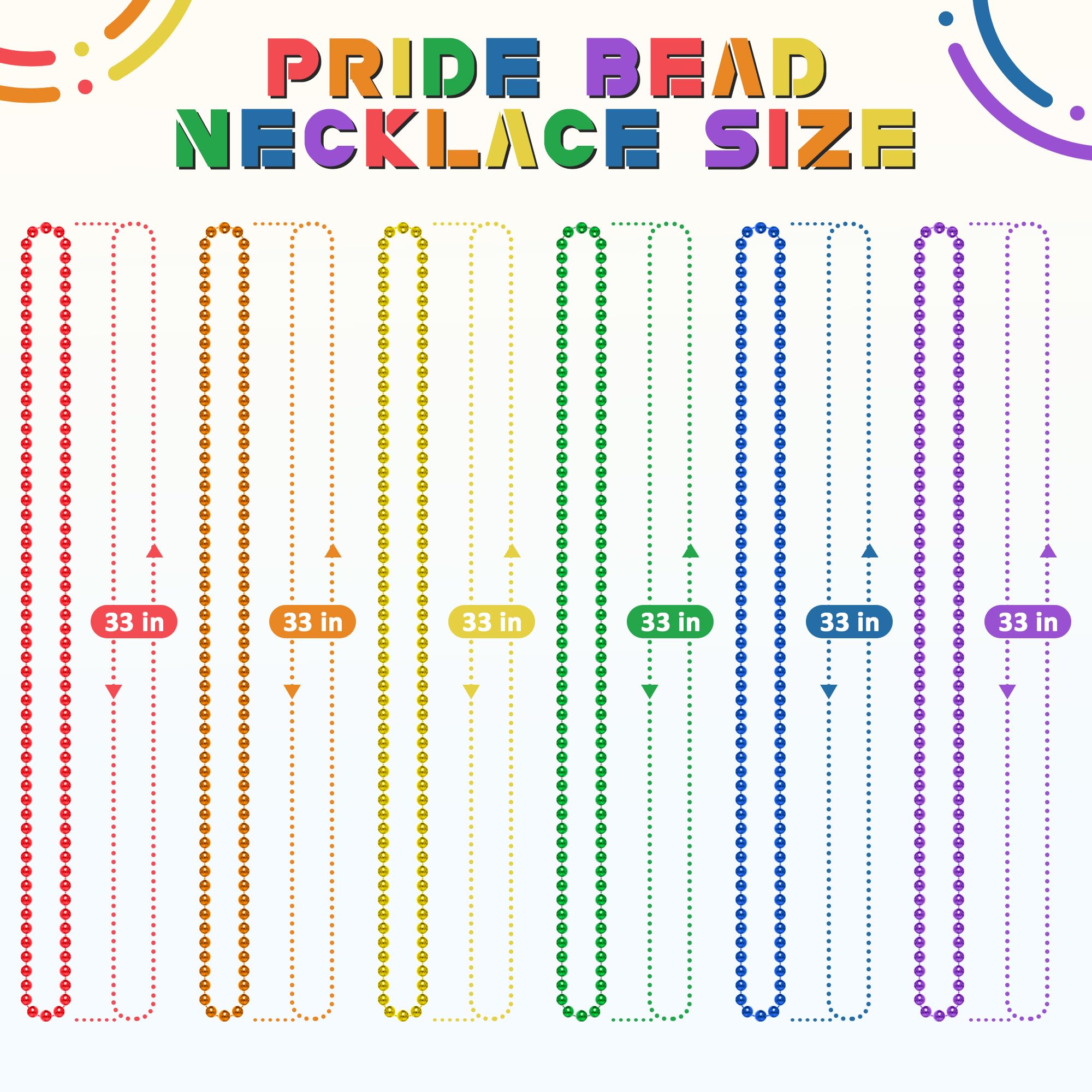 EOBOH 50-Pack Pride Bead Necklaces – 6 Styles Metallic Rainbow Bulk for LGBTQ Parades