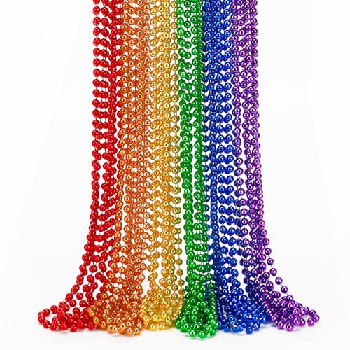 EOBOH 50-Pack Pride Bead Necklaces – 6 Styles Metallic Rainbow Bulk for LGBTQ Parades