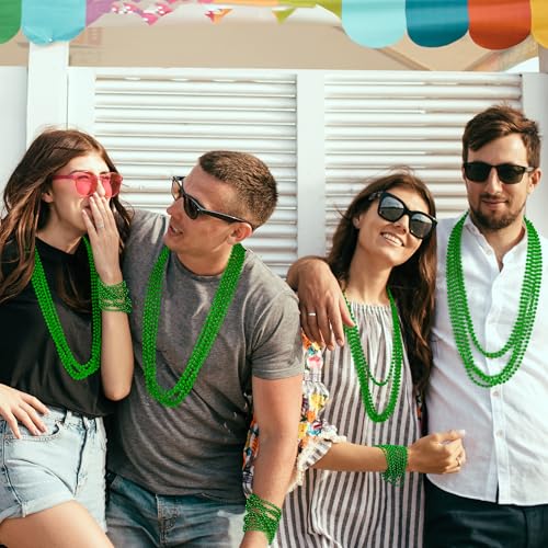EOBOH 50-Pack St. Patrick's Day Green Bead Necklaces – Metallic Plastic, 33-Inch, Bulk Party Favors
