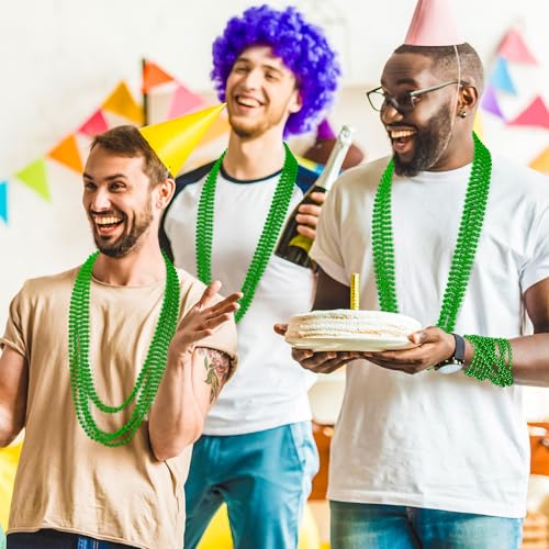 EOBOH 50-Pack St. Patrick's Day Green Bead Necklaces – Metallic Plastic, 33-Inch, Bulk Party Favors