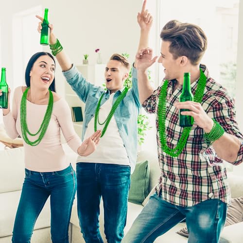EOBOH 50-Pack St. Patrick's Day Green Bead Necklaces – Metallic Plastic, 33-Inch, Bulk Party Favors