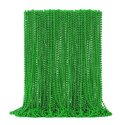 EOBOH 50-Pack St. Patrick's Day Green Bead Necklaces – Metallic Plastic, 33-Inch, Bulk Party Favors