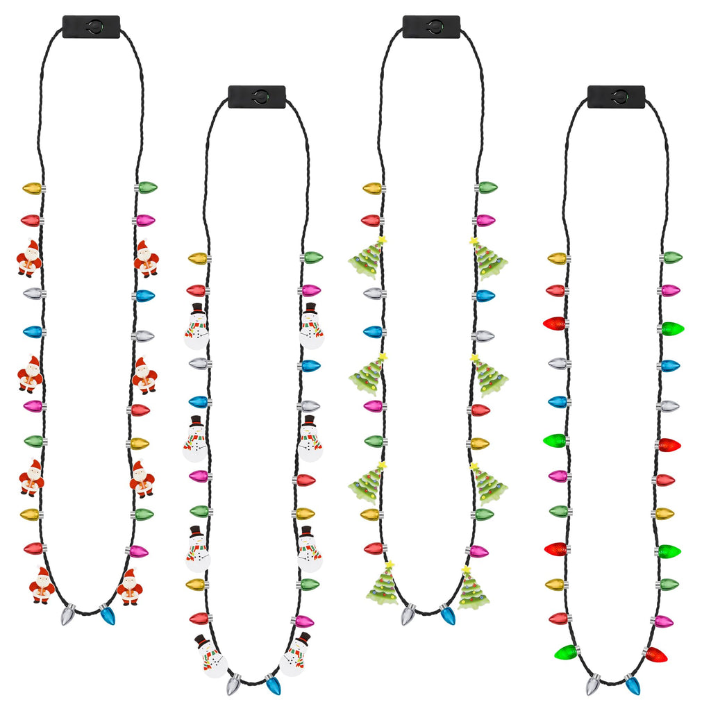 EOBOH 8 Light-Up Christmas Necklaces - 3 Modes, 4 Designs (Tree, Santa, Snowman, Candy Cane) for Party Favors