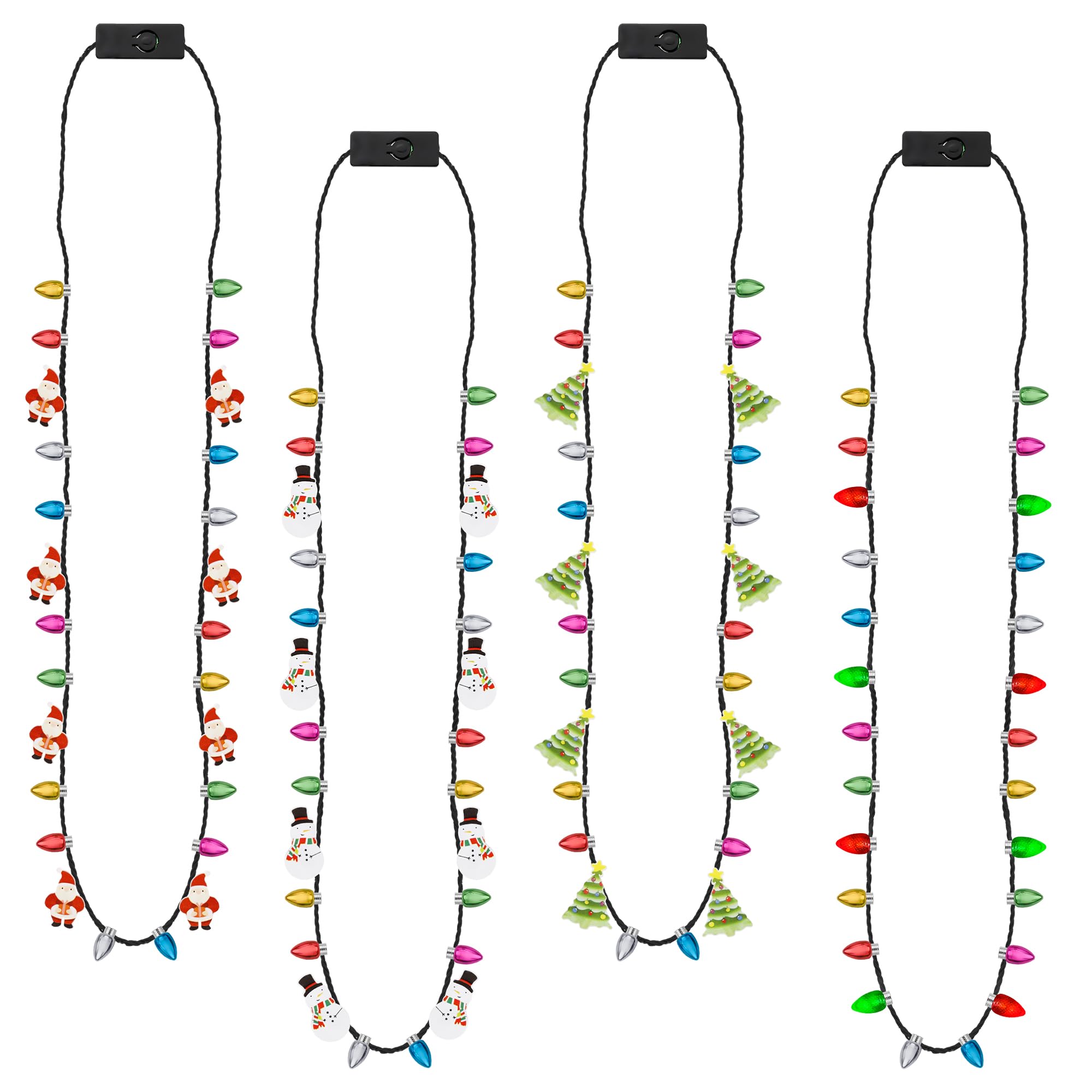 EOBOH Christmas Necklace Set - 4 Light-Up LED Necklaces with 26 Bulbs, 3 Modes for Xmas Parties