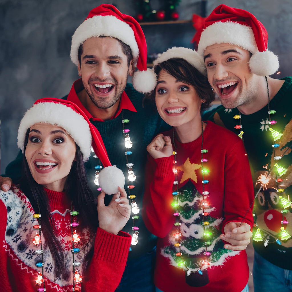 EOBOH Christmas Necklace Set - 4 Light-Up LED Necklaces with 26 Bulbs, 3 Modes for Xmas Parties
