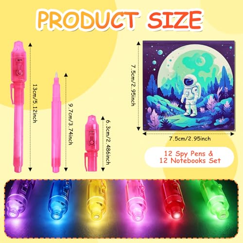 EODVICS 12-Pack Invisible Ink Spy Pen Kit with Mini Notebooks and UV Light - Secret Message Fun for Kids 3+