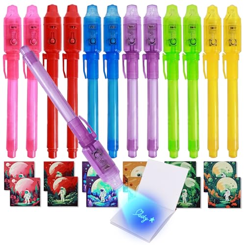 EODVICS 12-Pack Invisible Ink Spy Pen Kit with Mini Notebooks and UV Light - Secret Message Fun for Kids 3+