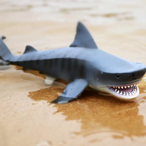 EOIVSH 11-Inch Tiger Shark Toy - Realistic Hand-Painted Plastic Figurine for Bath, Pool, Cake Topper, and Ocean Education