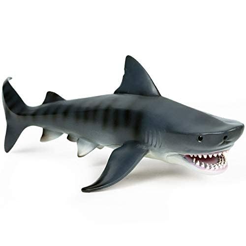 EOIVSH 11-Inch Tiger Shark Toy - Realistic Hand-Painted Plastic Figurine for Bath, Pool, Cake Topper, and Ocean Education