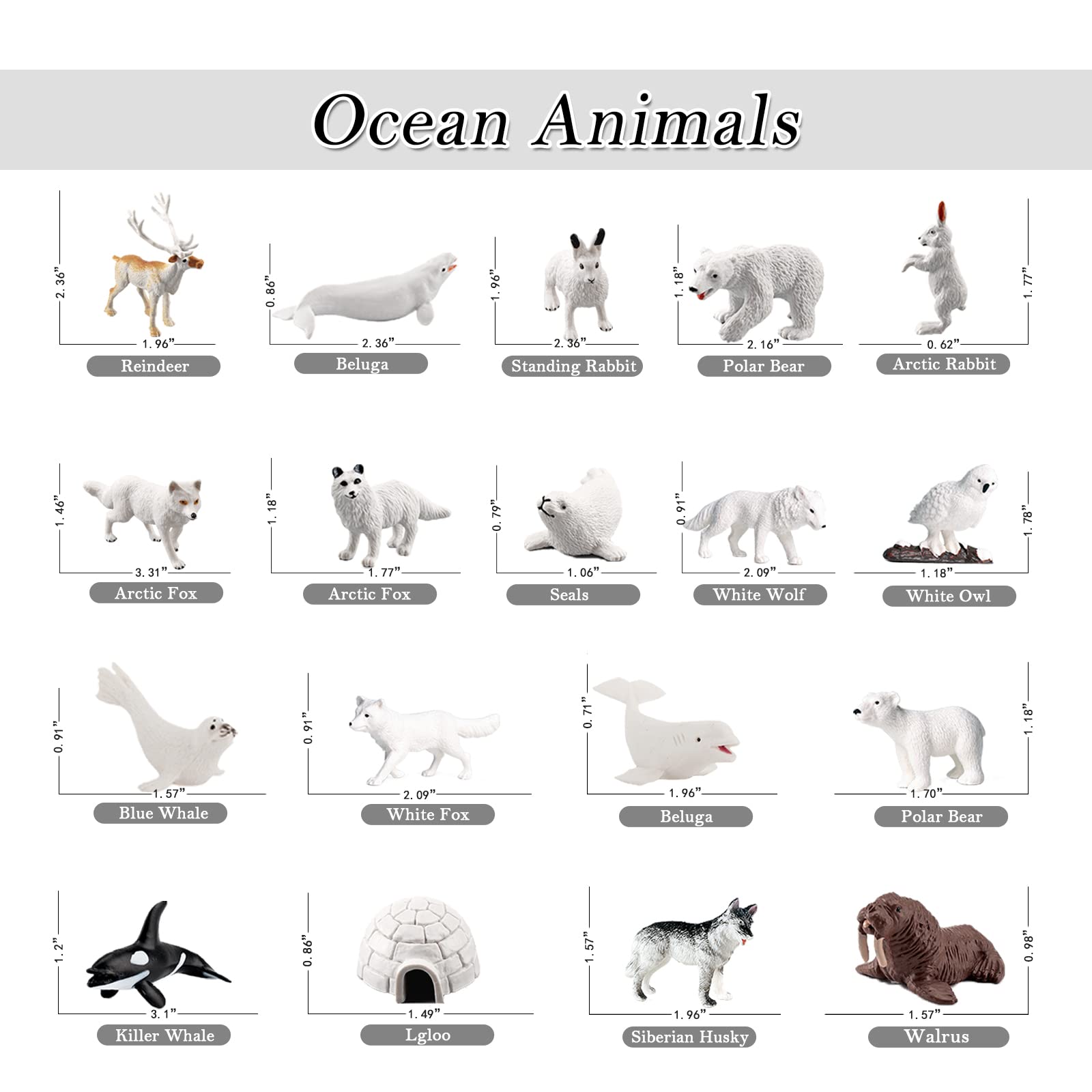 EOIVSH 18-Piece Arctic Animal Figures Set - Hand Painted Polar Toy Figurines