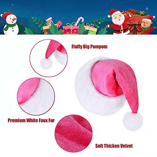 Eoocan Pink Santa Hat for Kids - Double-Layer Thickened Velvet Plush with Soft Faux Fur Brim