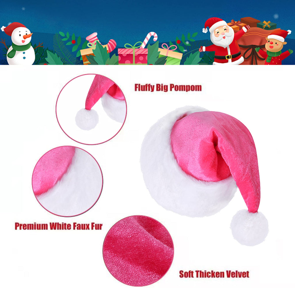 Eoocan Pink Santa Hat for Kids - Double-Layer Thickened Velvet Plush with Soft Faux Fur Brim