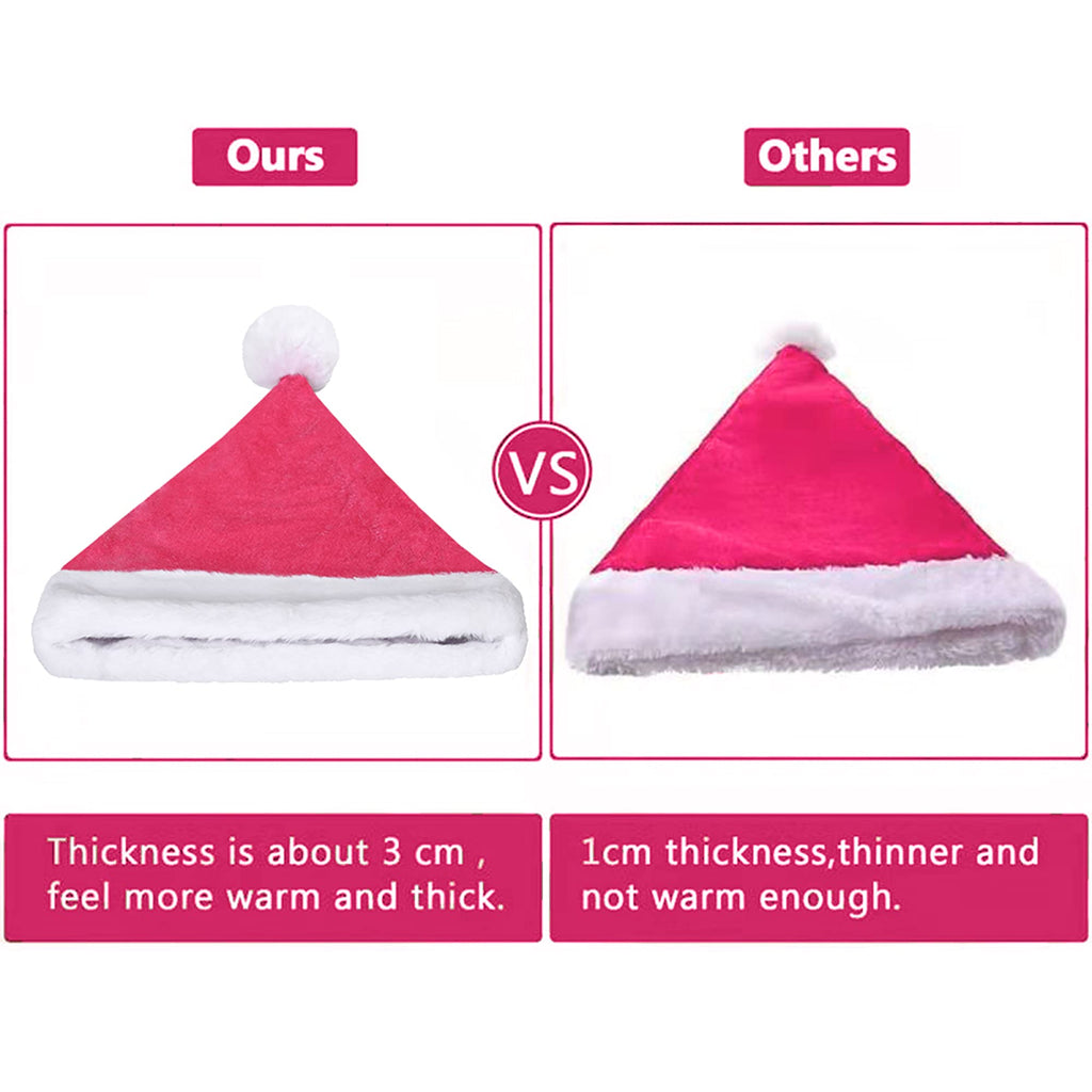 Eoocan Pink Santa Hat for Kids - Double-Layer Thickened Velvet Plush with Soft Faux Fur Brim
