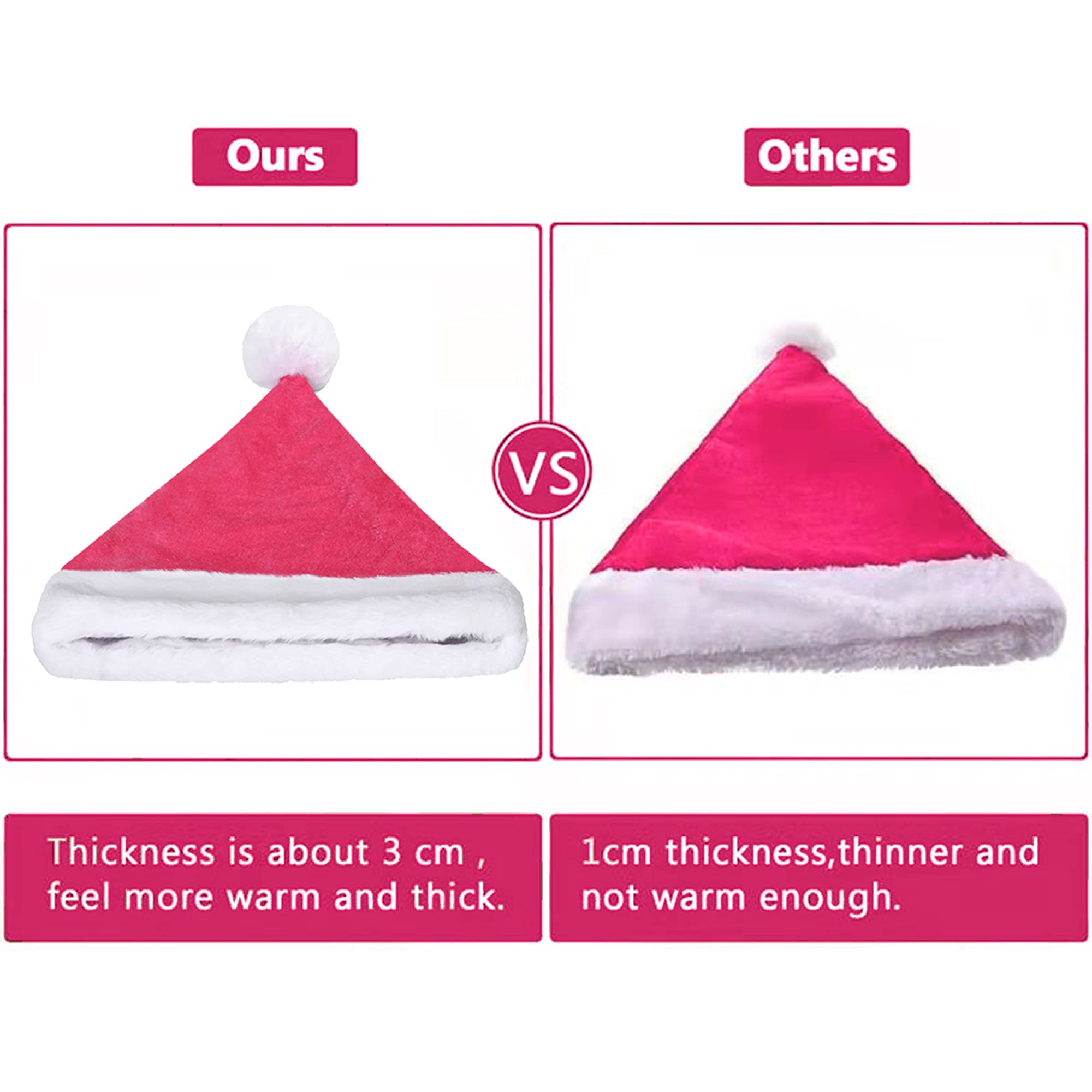 Eoocan Pink Santa Hat for Kids - Double-Layer Thickened Velvet Plush with Soft Faux Fur Brim