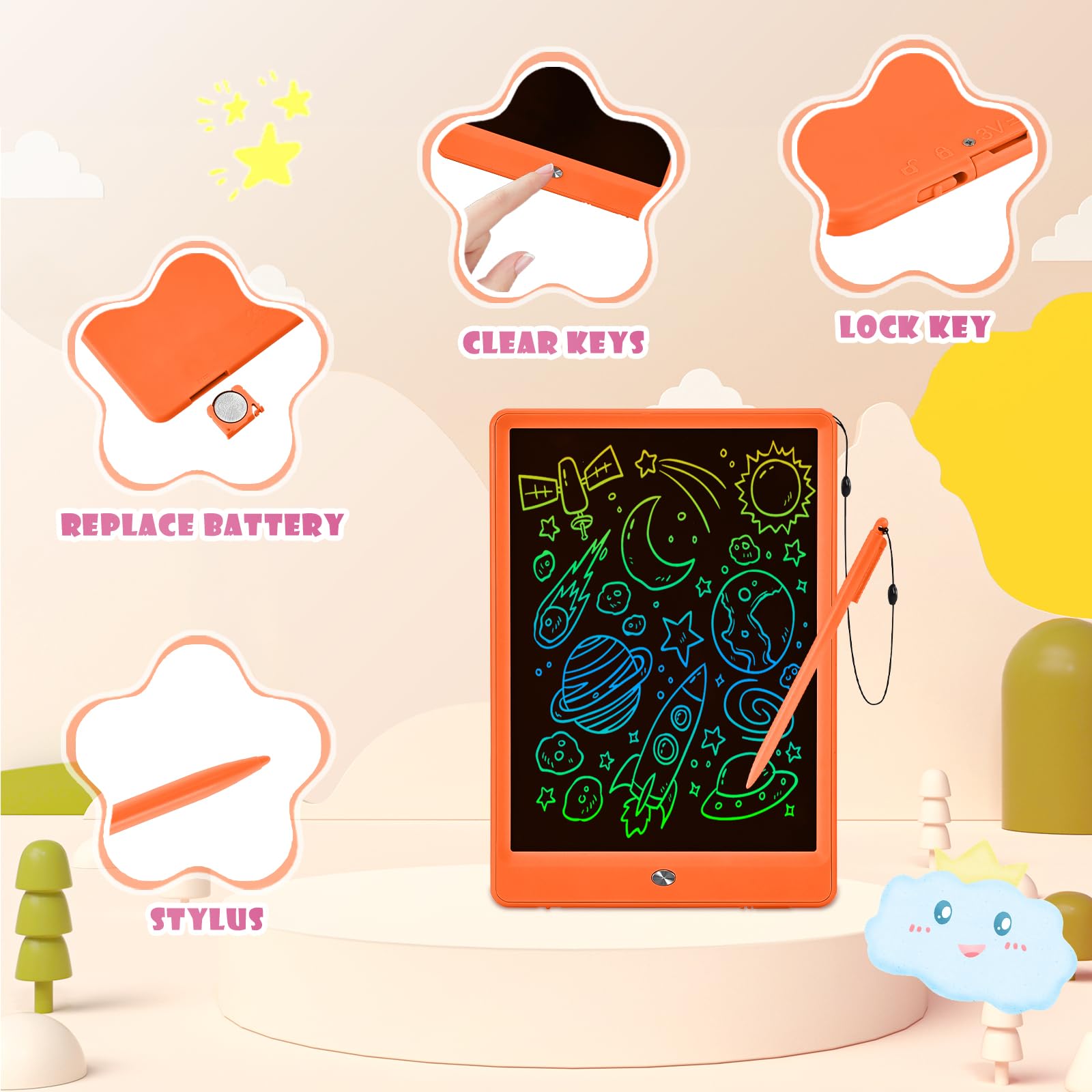 EooCoo 10-Inch LCD Writing Tablet for Kids Ages 3-7 - Reusable Drawing Pad with Lock Function, Travel-Friendly