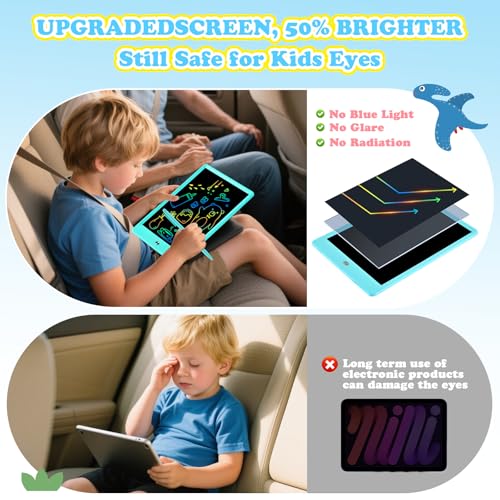 EooCoo 10 Inch LCD Writing Tablet for Kids – Blue Drawing Pad with Lock & Erase, Reusable Doodle Board for Ages 3-8, Travel-Friendly Educational Toy