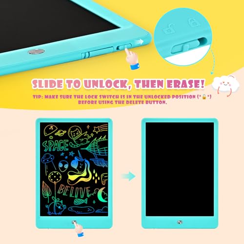 EooCoo 10 Inch LCD Writing Tablet for Kids – Blue Drawing Pad with Lock & Erase, Reusable Doodle Board for Ages 3-8, Travel-Friendly Educational Toy