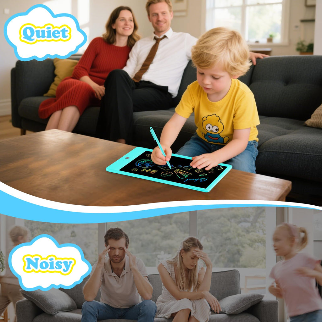 EooCoo 10 Inch LCD Writing Tablet for Kids – Blue Drawing Pad with Lock & Erase, Reusable Doodle Board for Ages 3-8, Travel-Friendly Educational Toy