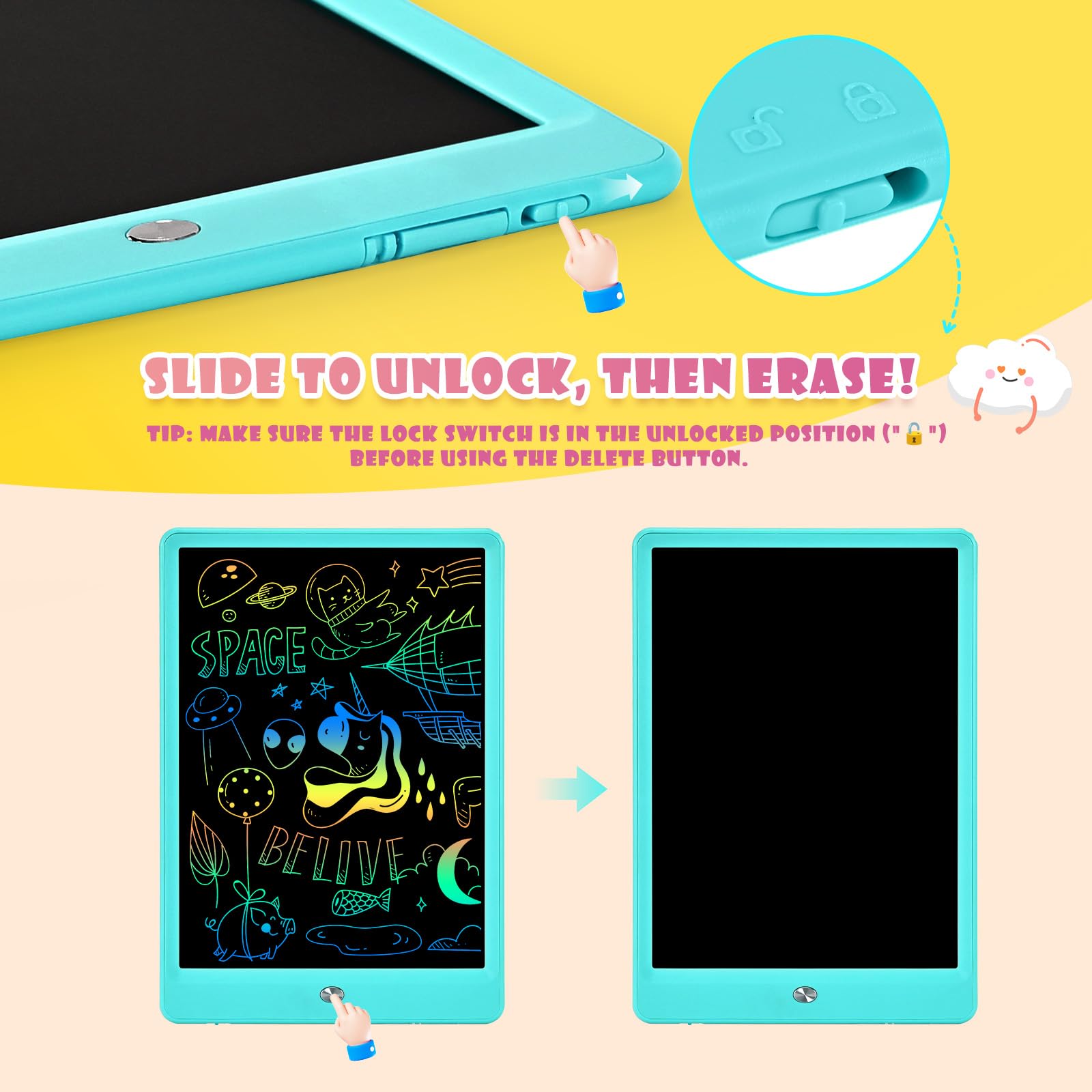 EooCoo 10 Inch LCD Writing Tablet for Kids – No Mess Drawing Pad with Lock Function