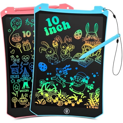 EooCoo Toddler LCD Writing Tablet 2 Pack - 10 Inch Pink & Blue Drawing Pads, Travel Essentials for Kids Ages 3-8, Reusable Doodle Board