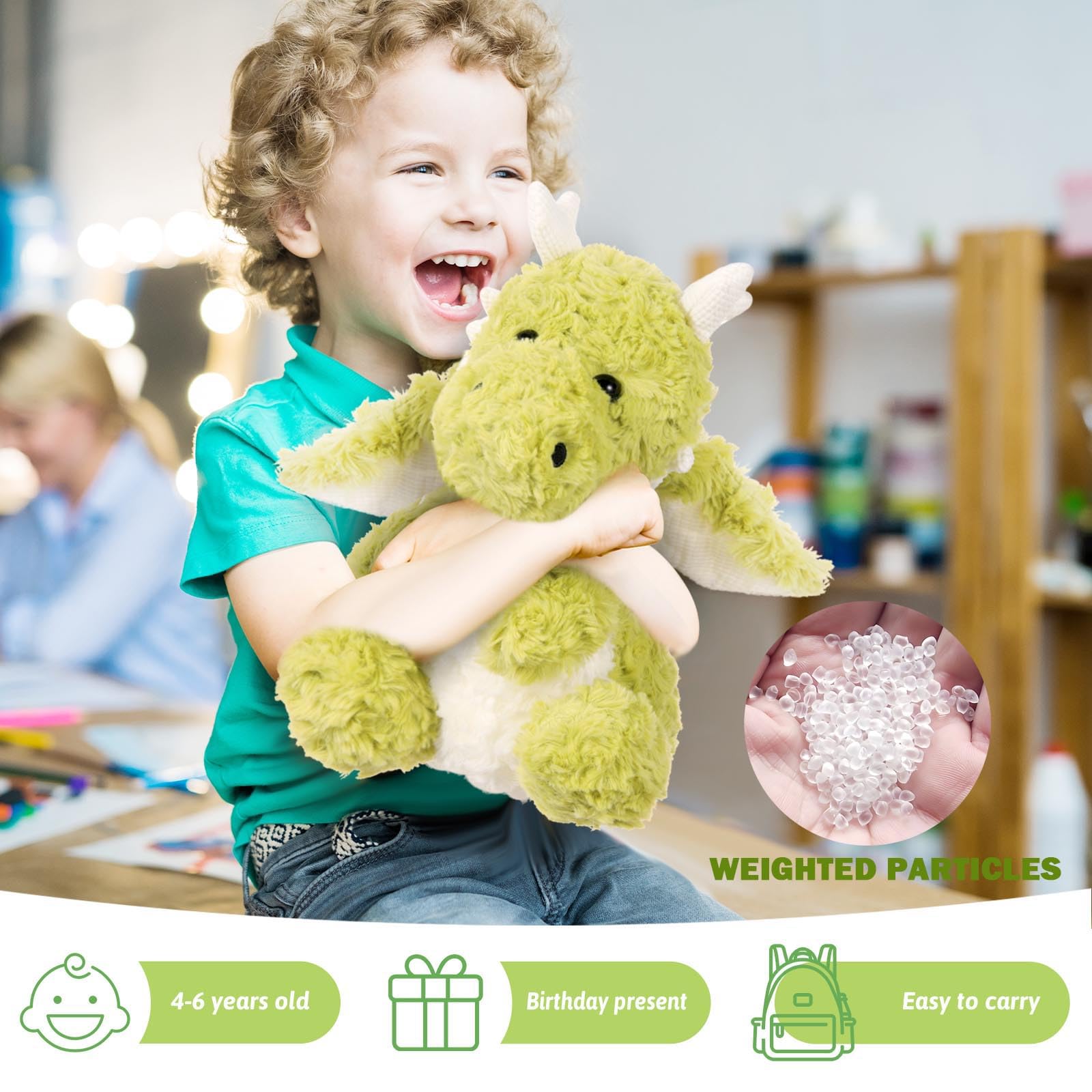 EOUOBOMO Little Flying Dragon Plush - 7.88 Inch Green Cute Dinosaur Stuffed Animal Toy, Soft Kawaii Fire Dragon Pillow for Kids and Adults