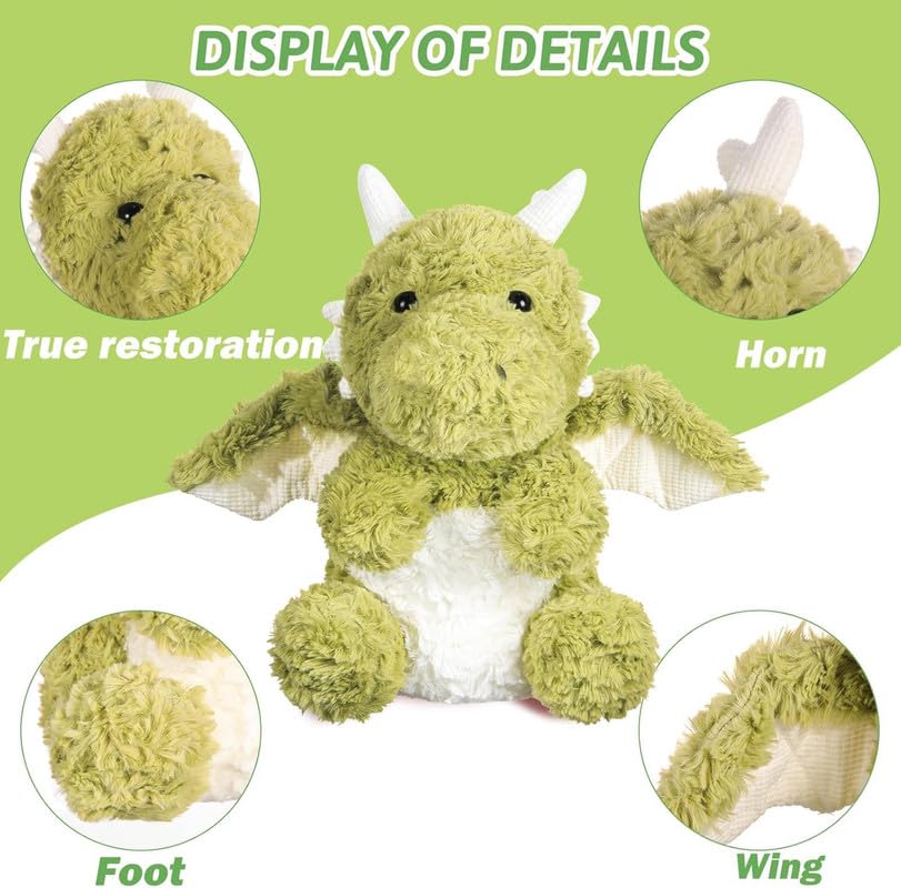 EOUOBOMO Little Flying Dragon Plush - 7.88 Inch Green Cute Dinosaur Stuffed Animal Toy, Soft Kawaii Fire Dragon Pillow for Kids and Adults