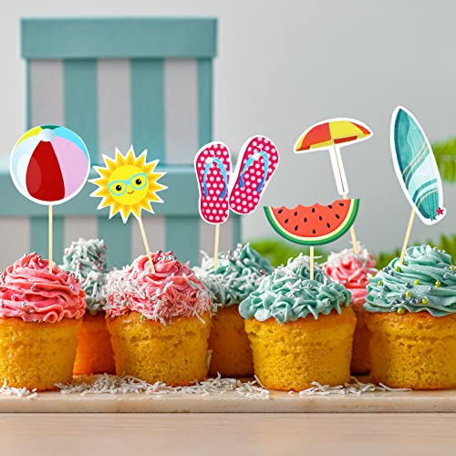 Epakh 100-Piece Summer Beach Cupcake Toppers – Pool Party Hawaiian Theme Cake Picks with 10 Designs