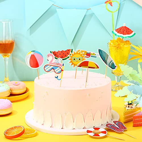 Epakh 100-Piece Summer Beach Cupcake Toppers – Pool Party Hawaiian Theme Cake Picks with 10 Designs