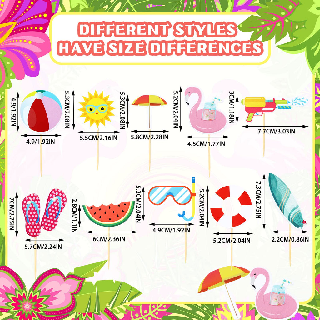 Epakh 100-Piece Summer Beach Cupcake Toppers – Pool Party Hawaiian Theme Cake Picks with 10 Designs