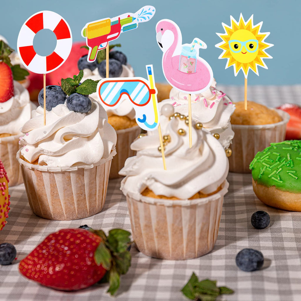 Epakh 100-Piece Summer Beach Cupcake Toppers – Pool Party Hawaiian Theme Cake Picks with 10 Designs