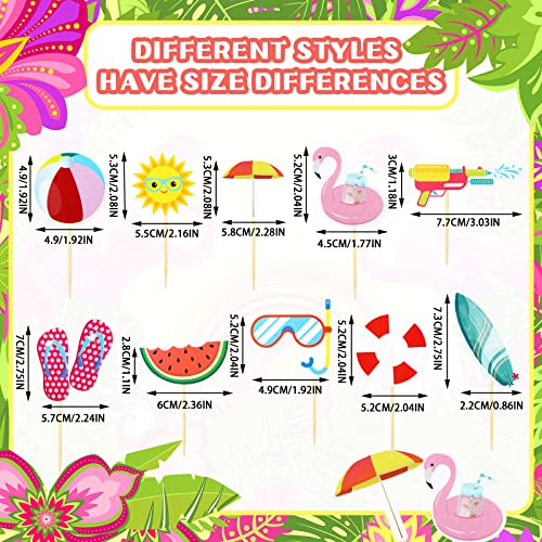 Epakh 100-Piece Summer Beach Cupcake Toppers – Pool Party Hawaiian Theme Cake Picks with 10 Designs