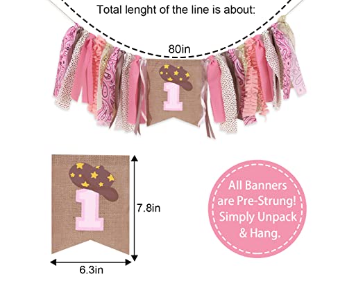 EPSEED Cowgirl 1st Birthday High Chair Banner – 80-Inch Pink Rodeo Party Decor with Fabric Strips