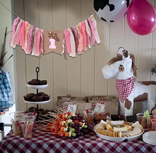 EPSEED Cowgirl 1st Birthday High Chair Banner – 80-Inch Pink Rodeo Party Decor with Fabric Strips