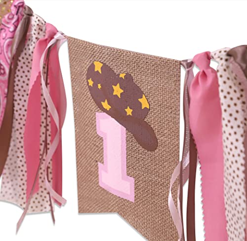 EPSEED Cowgirl 1st Birthday High Chair Banner – 80-Inch Pink Rodeo Party Decor with Fabric Strips