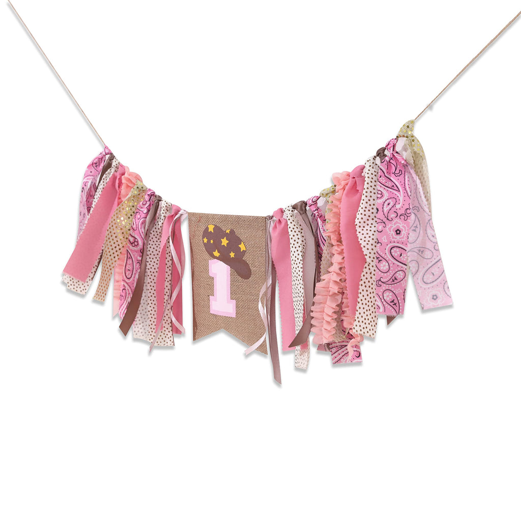 EPSEED Cowgirl 1st Birthday High Chair Banner – 80-Inch Pink Rodeo Party Decor with Fabric Strips