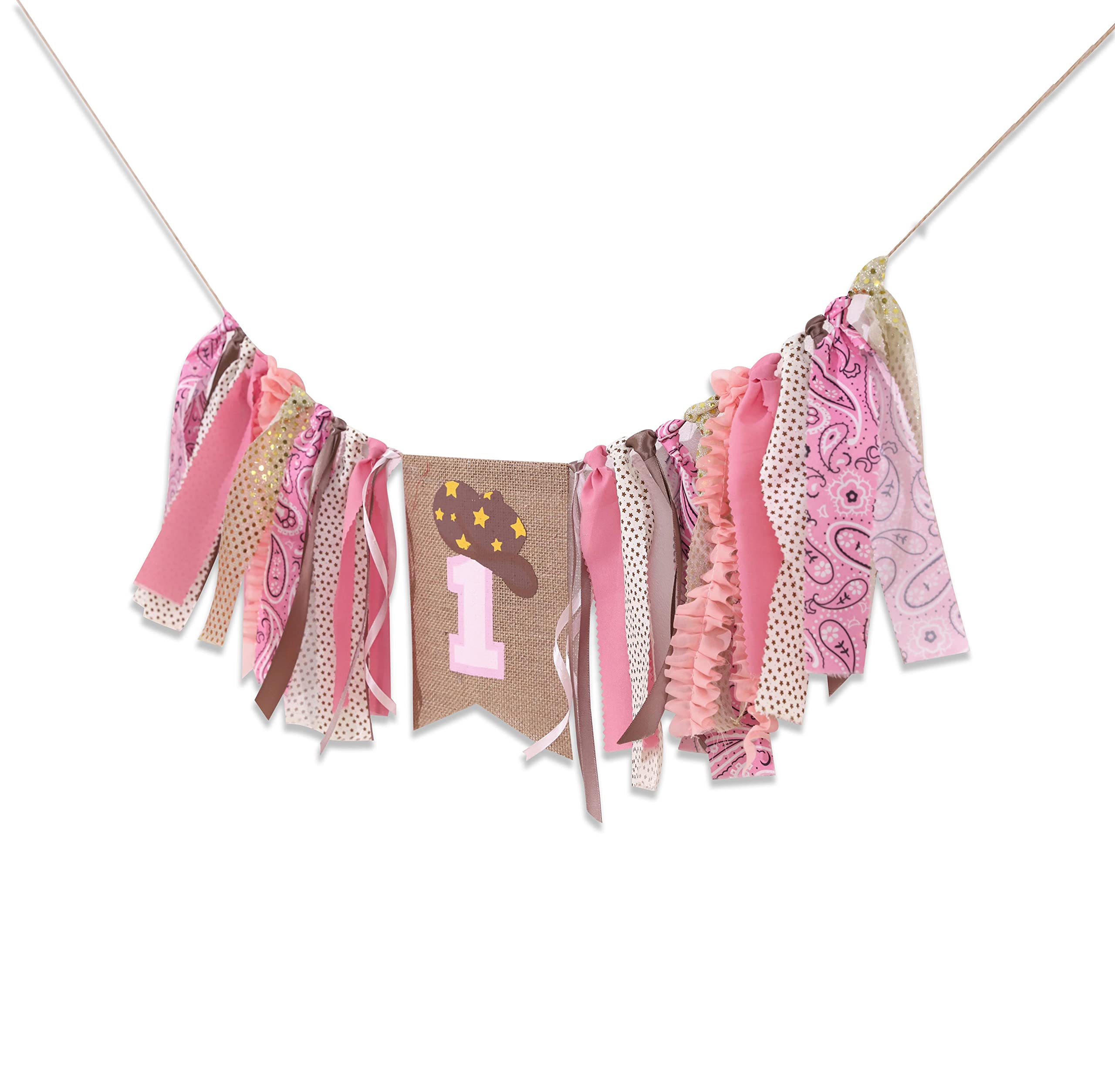 EPSEED Cowgirl 1st Birthday High Chair Banner – 80-Inch Pink Rodeo Party Decor with Fabric Strips
