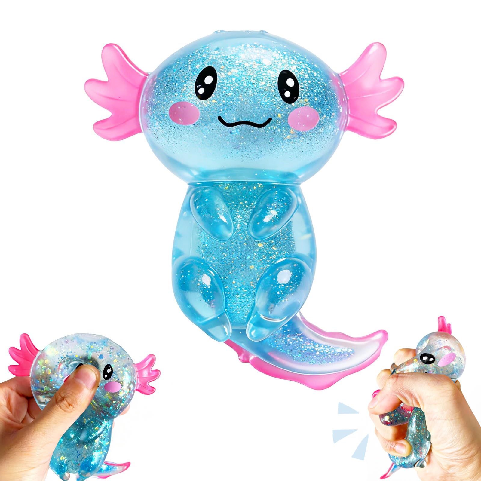 EQOA Blue Axolotl Squishy Stress Ball – Cute Fidget Toy for Stress Relief