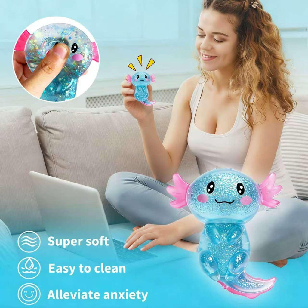 EQOA Blue Axolotl Squishy Stress Ball – Cute Fidget Toy for Stress Relief