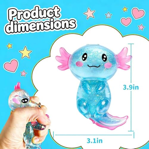 EQOA Blue Axolotl Squishy Stress Ball – Cute Fidget Toy for Stress Relief