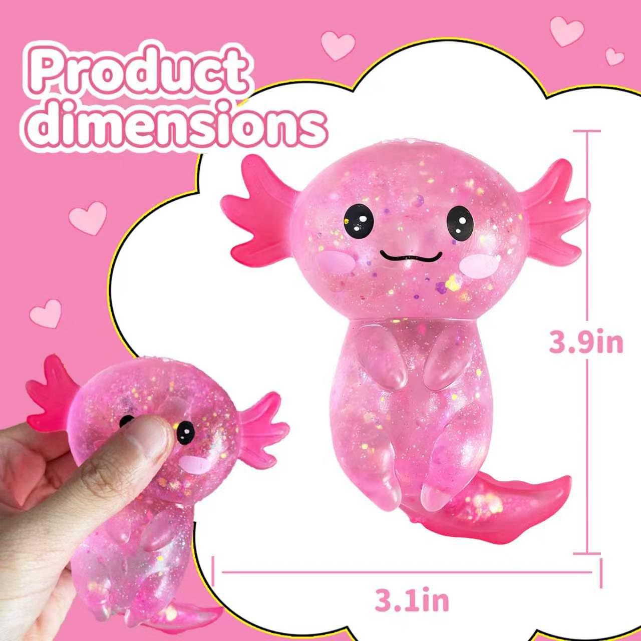 EQOA Pink Axolotls Squishies Fidget Stress Ball – Cute Squeeze Toy for Stress Relief & Easter Basket Stuffers