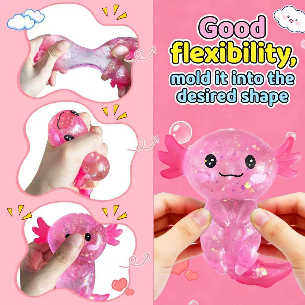 EQOA Pink Axolotls Squishies Fidget Stress Ball – Cute Squeeze Toy for Stress Relief & Easter Basket Stuffers