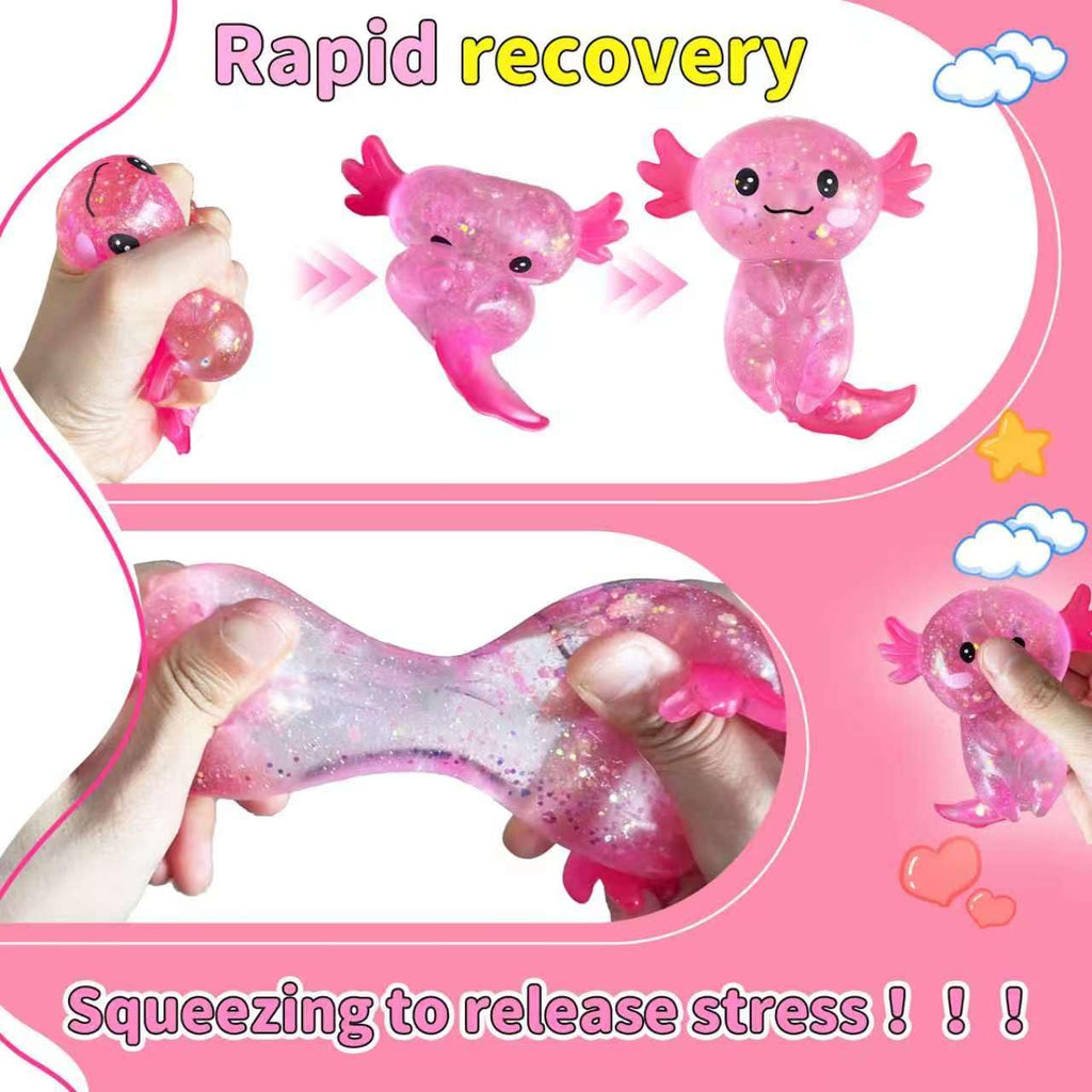 EQOA Pink Axolotls Squishies Fidget Stress Ball – Cute Squeeze Toy for Stress Relief & Easter Basket Stuffers