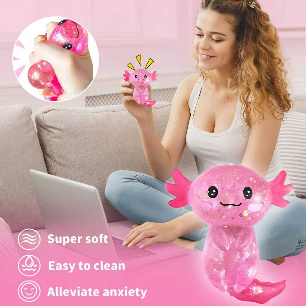 EQOA Pink Axolotls Squishies Fidget Stress Ball – Cute Squeeze Toy for Stress Relief & Easter Basket Stuffers