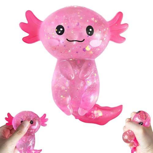 EQOA Pink Axolotls Squishies Fidget Stress Ball – Cute Squeeze Toy for Stress Relief & Easter Basket Stuffers