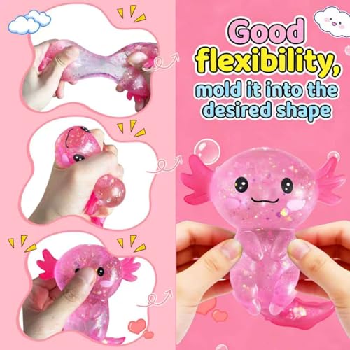 EQOA Pink Axolotls Squishies Fidget Stress Ball – Cute Squeeze Toy for Stress Relief & Easter Basket Stuffers