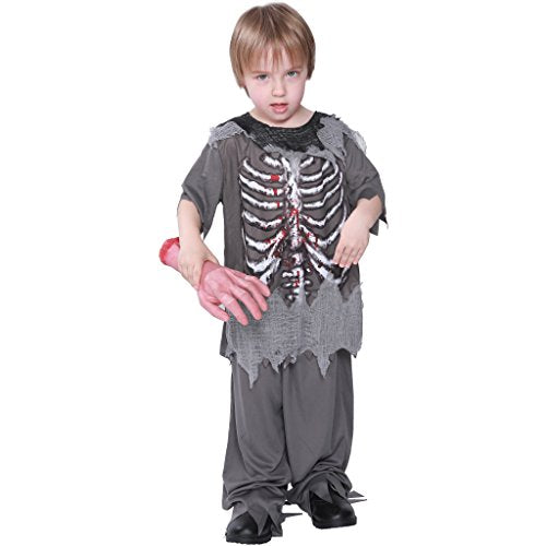 EraSpooky Boys Zombie Costume with Skeleton Print – Tattered Shirt & Pants for Halloween